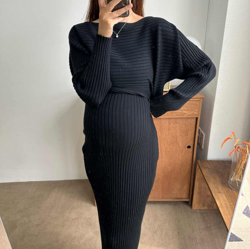 針織吊帶V領連身裙兩件套裝
