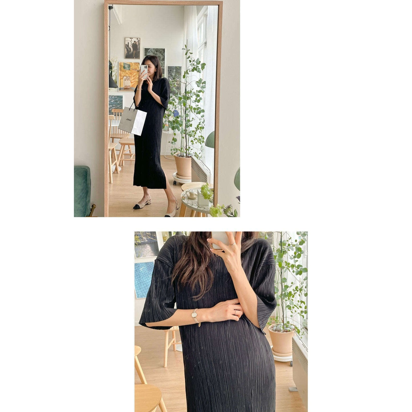MUMMY.cc:落肩褶褶寬鬆彈性孕婦連身裙