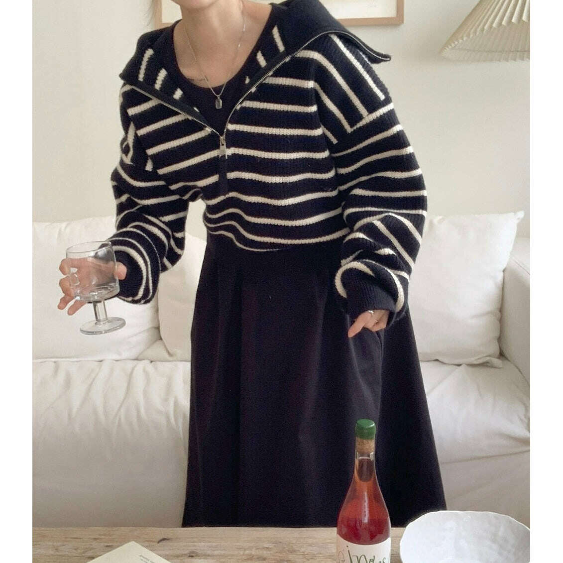MUMMY.cc:針織條紋拉鍊上衣