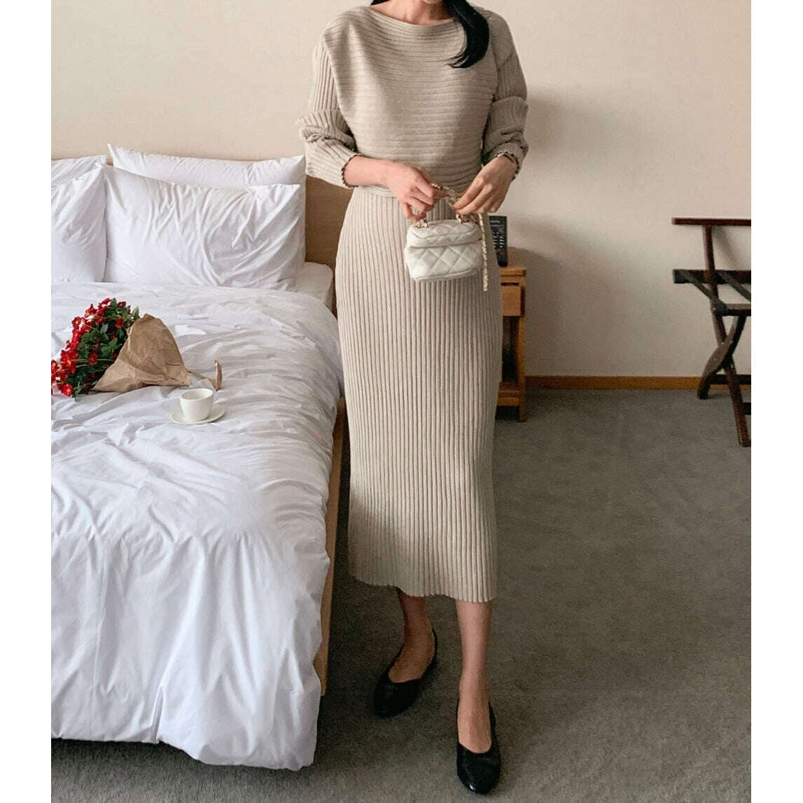 MUMMY.cc:針織吊帶V領連身裙兩件套