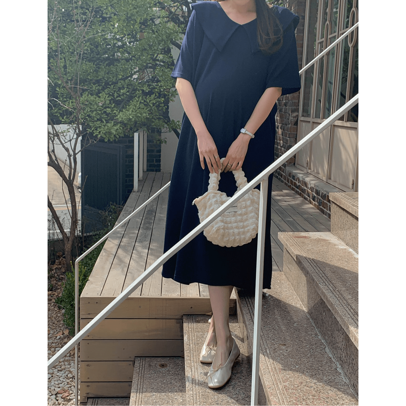 MUMMY.cc:夏季純色娃娃領寬鬆連身裙