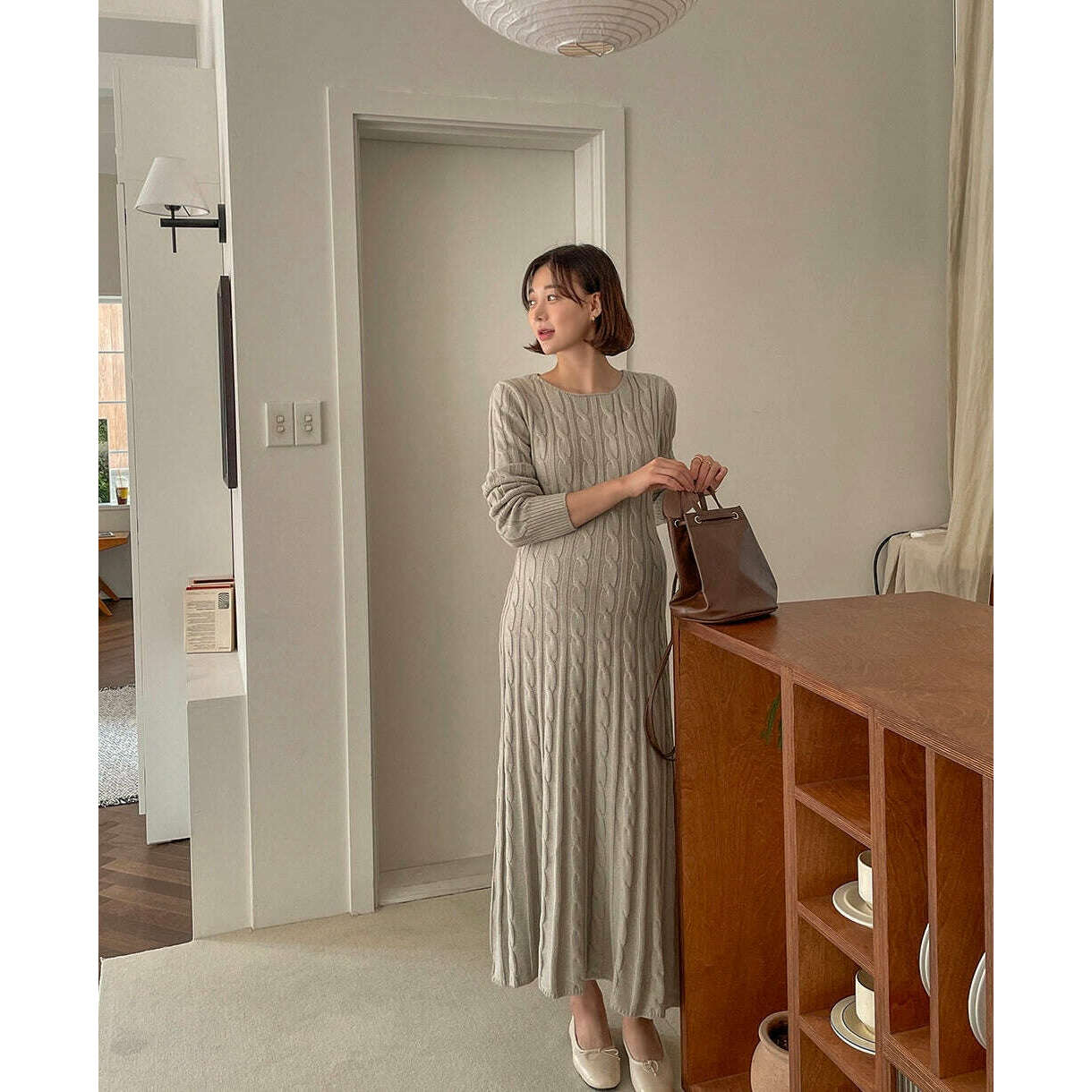 MUMMY.cc:麻花圓領編織長連身裙