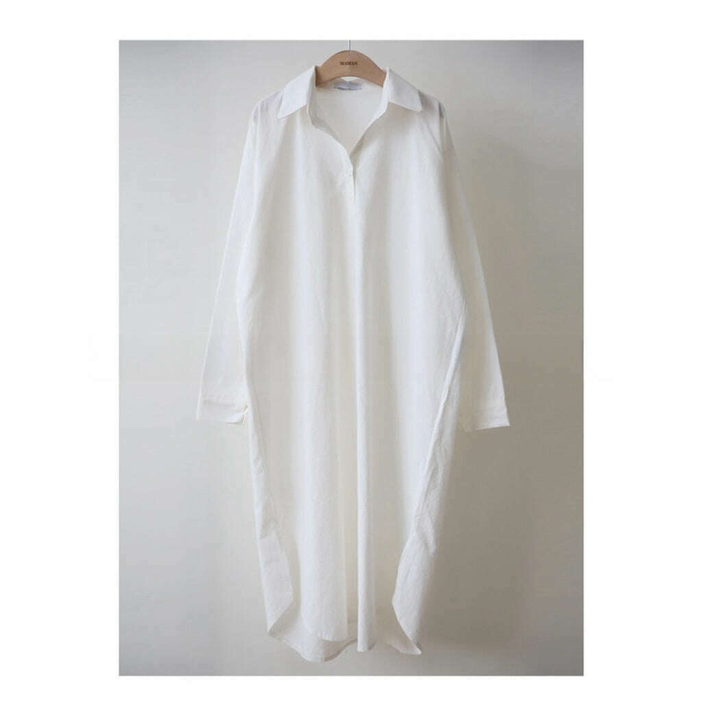 MUMMY.cc:孕婦純棉恤衫翻領綁帶連身裙:White