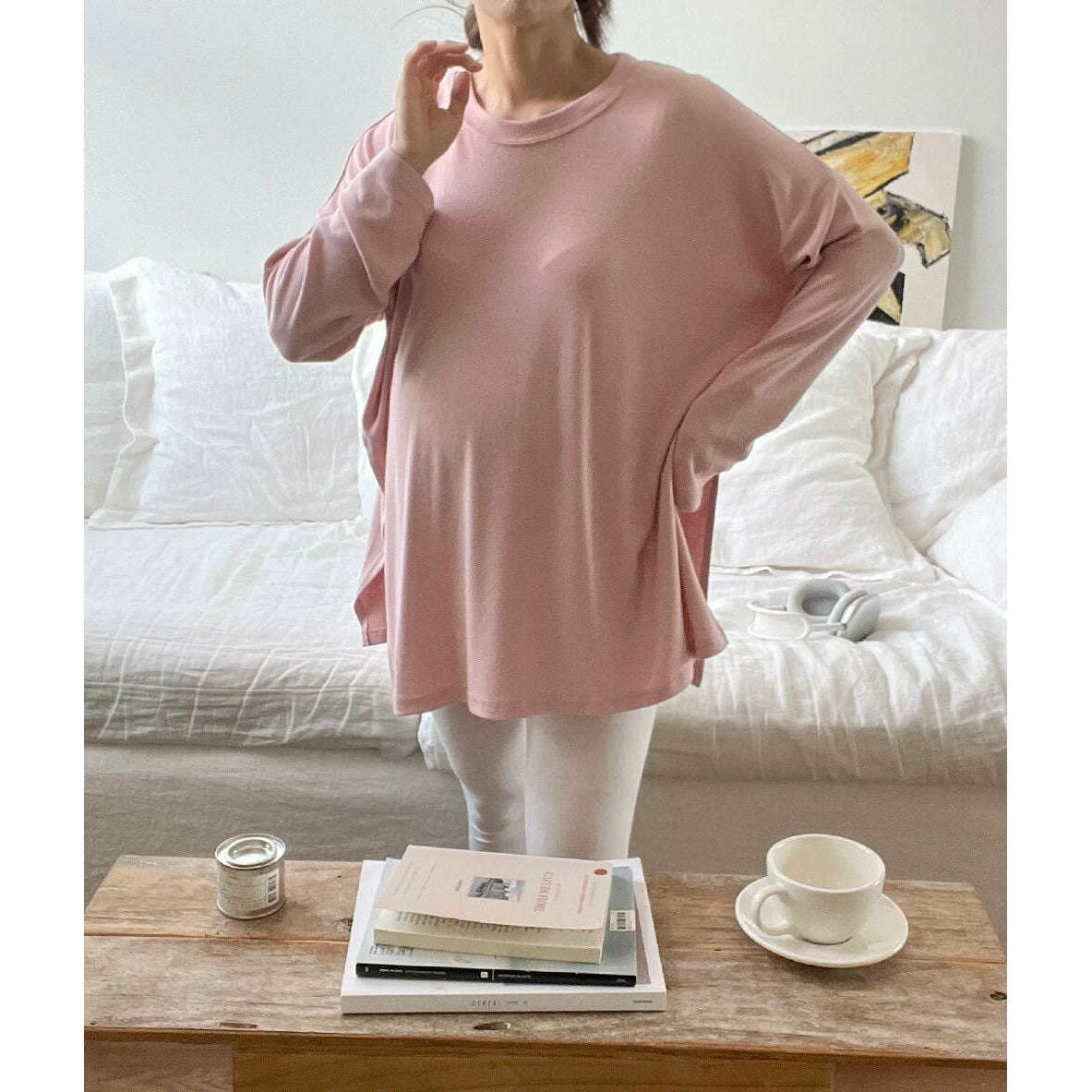MUMMY.cc:孕婦純色側開叉長袖Tee