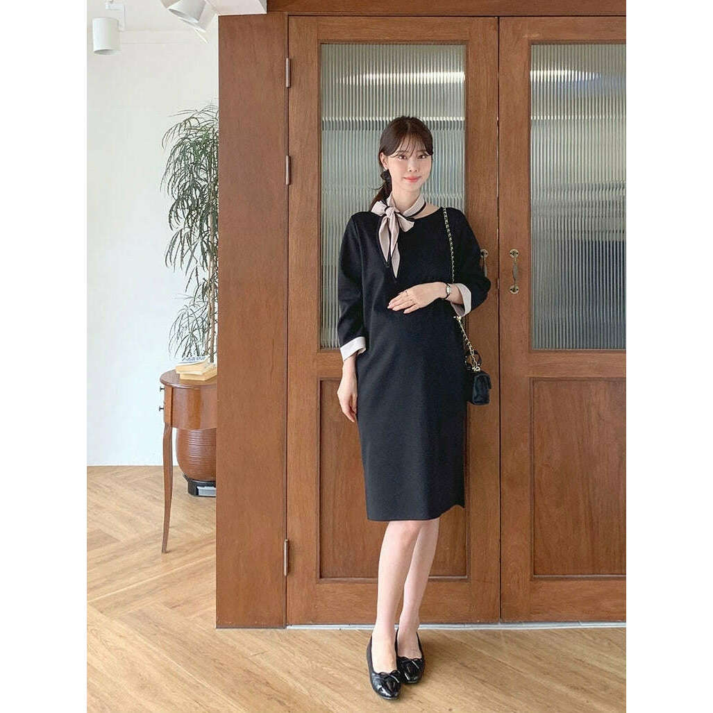 MUMMY.cc:簡約撞色帶方巾連身裙