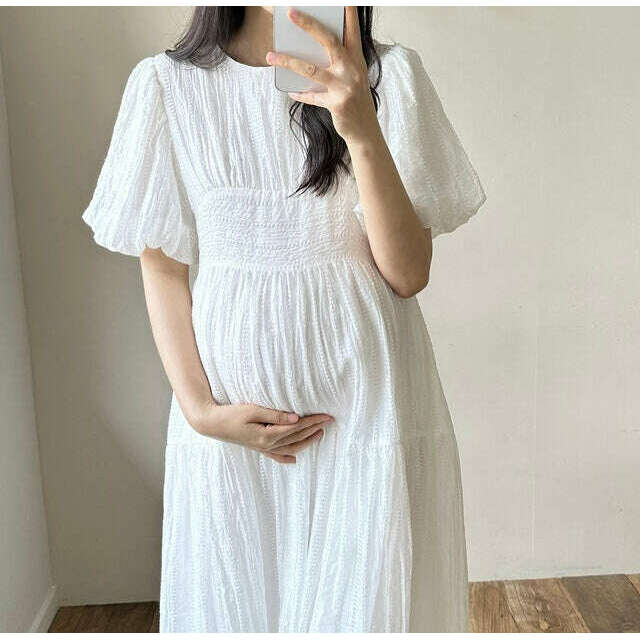 MUMMY.cc:雪紡鏤空泡袖綁帶連身裙