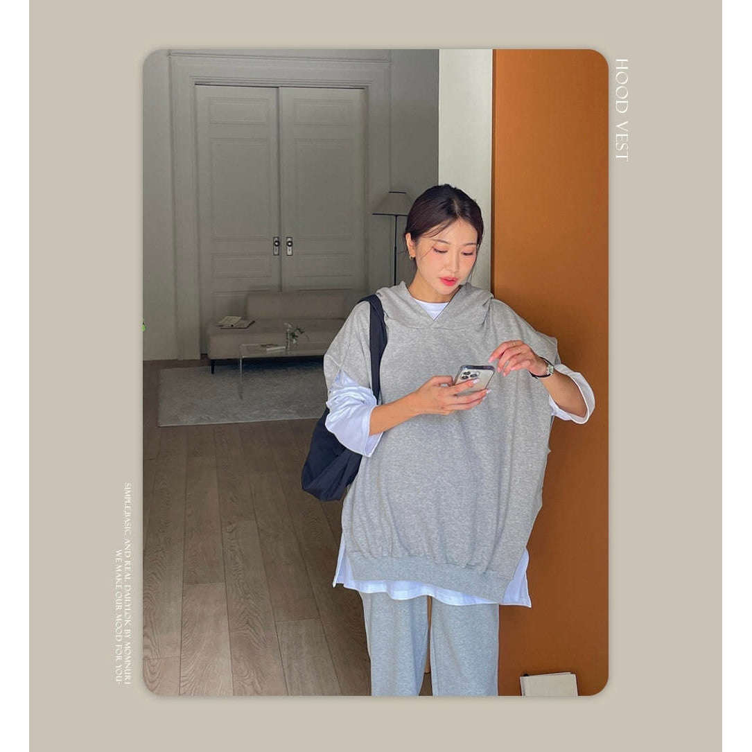 MUMMY.cc:休閒風舒適無袖連帽衛衣