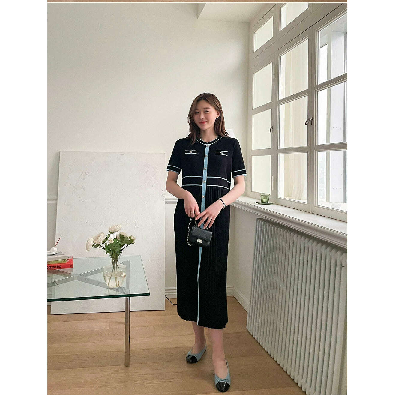 MUMMY.cc:短袖金鈕百褶連身裙