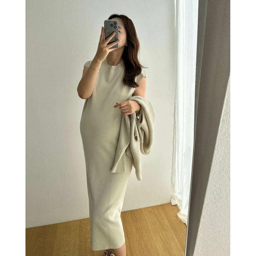 MUMMY.cc:羅紋披肩開衫孕婦裙套裝
