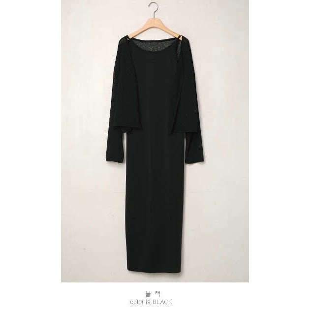 MUMMY.cc:修身入膊後開衩連衣長裙搭薄外套:Black