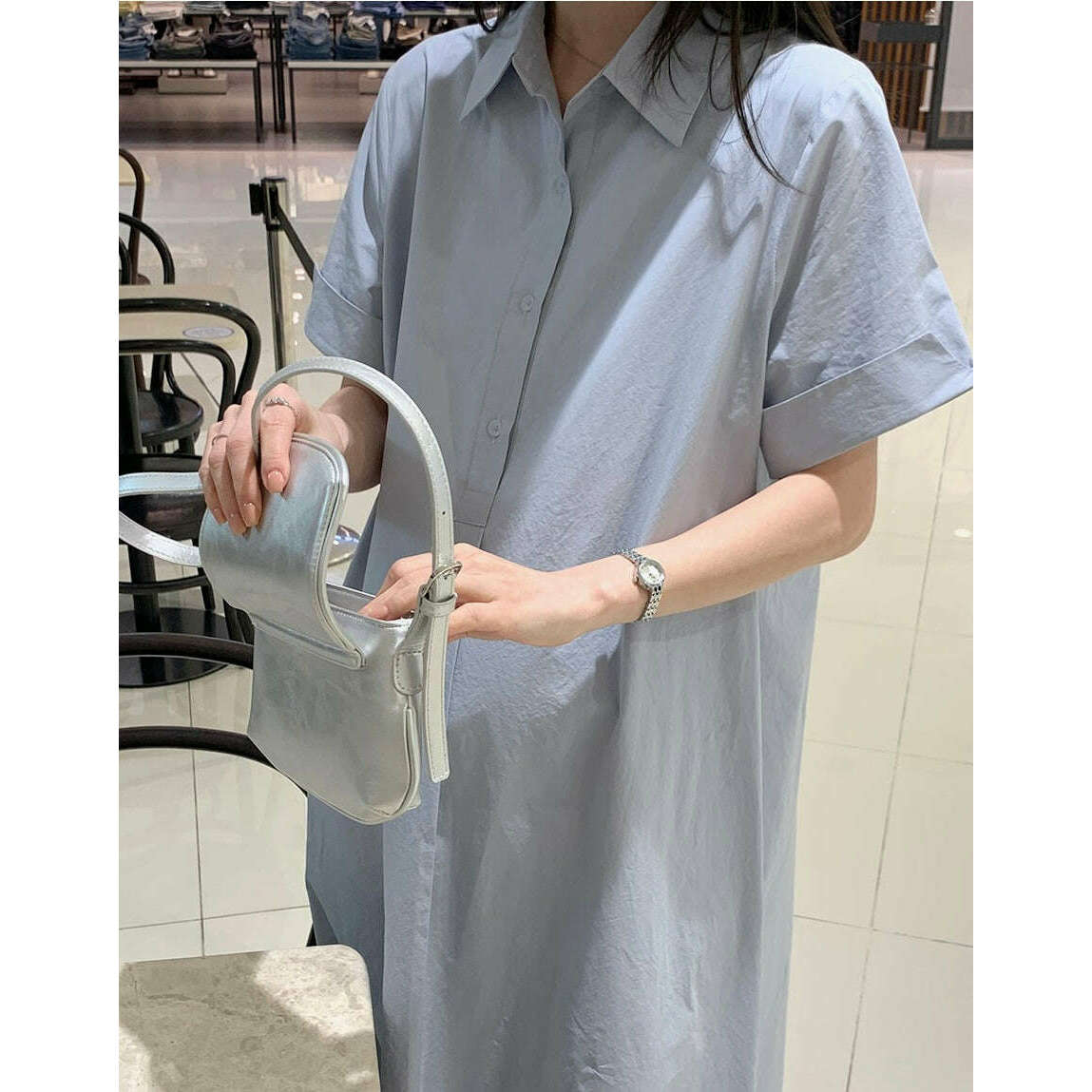 MUMMY.cc:孕婦翻領褶袖帶口袋連身裙