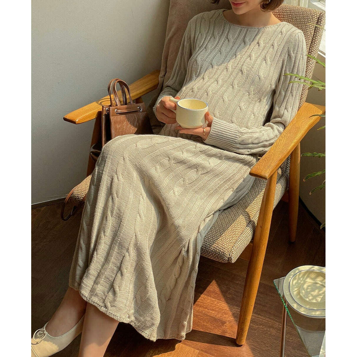 MUMMY.cc:麻花圓領編織長連身裙
