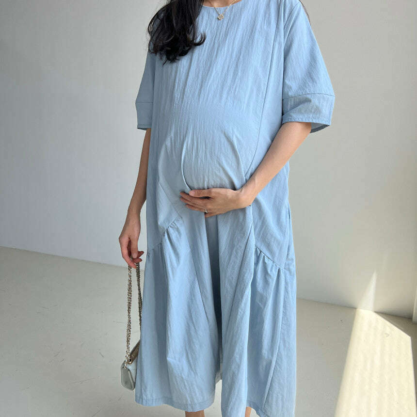 MUMMY.cc:寬鬆尼龍褶皺孕婦連身裙