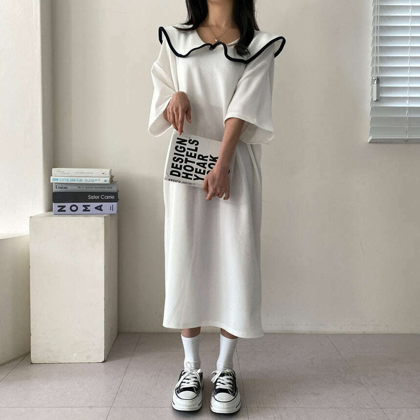 MUMMY.cc:娃娃大翻領拼色中袖連身裙