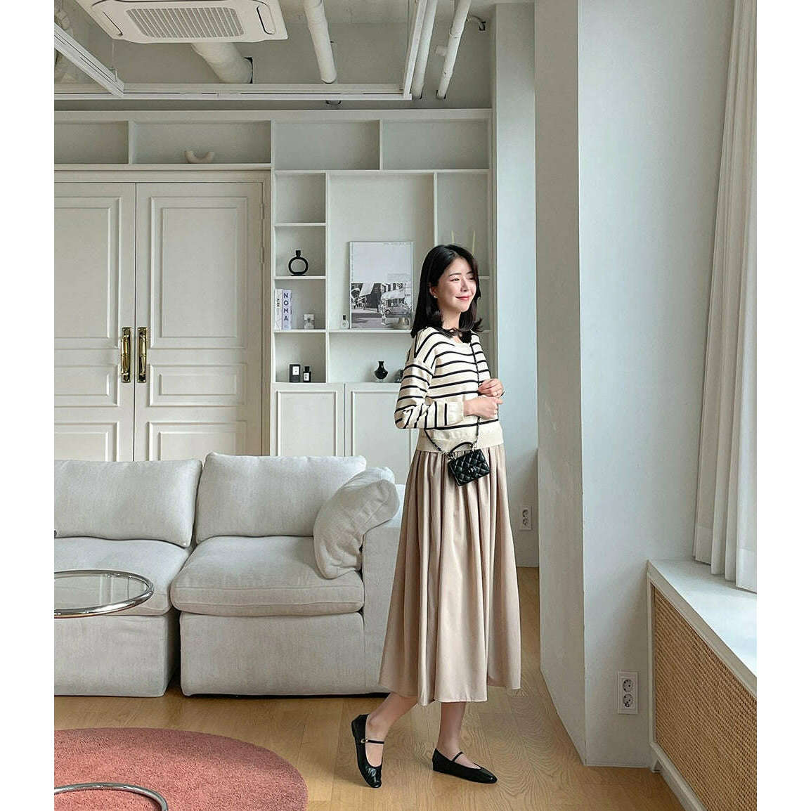 MUMMY.cc:條紋拼接假兩件連身裙