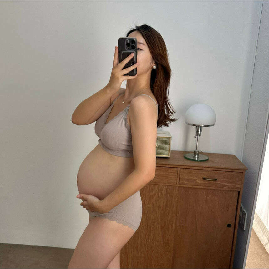 MUMMY.cc:孕婦棉質胸罩低腰內褲套裝(6色)