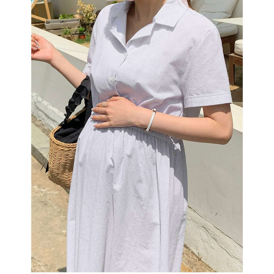 MUMMY.cc:清爽條紋襯衫半開鈕連身裙