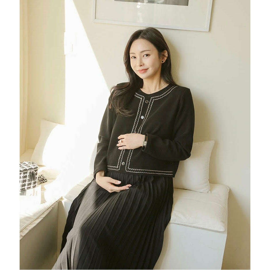 MUMMY.cc:針織小香風假兩件收腰連身裙
