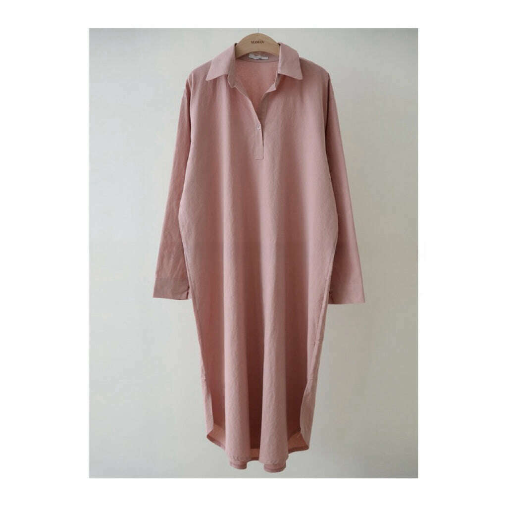 MUMMY.cc:孕婦純棉恤衫翻領綁帶連身裙:Pink