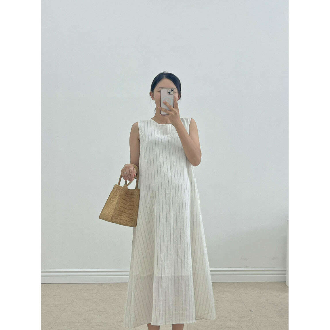 MUMMY.cc:夏季背心條紋棉麻連身裙
