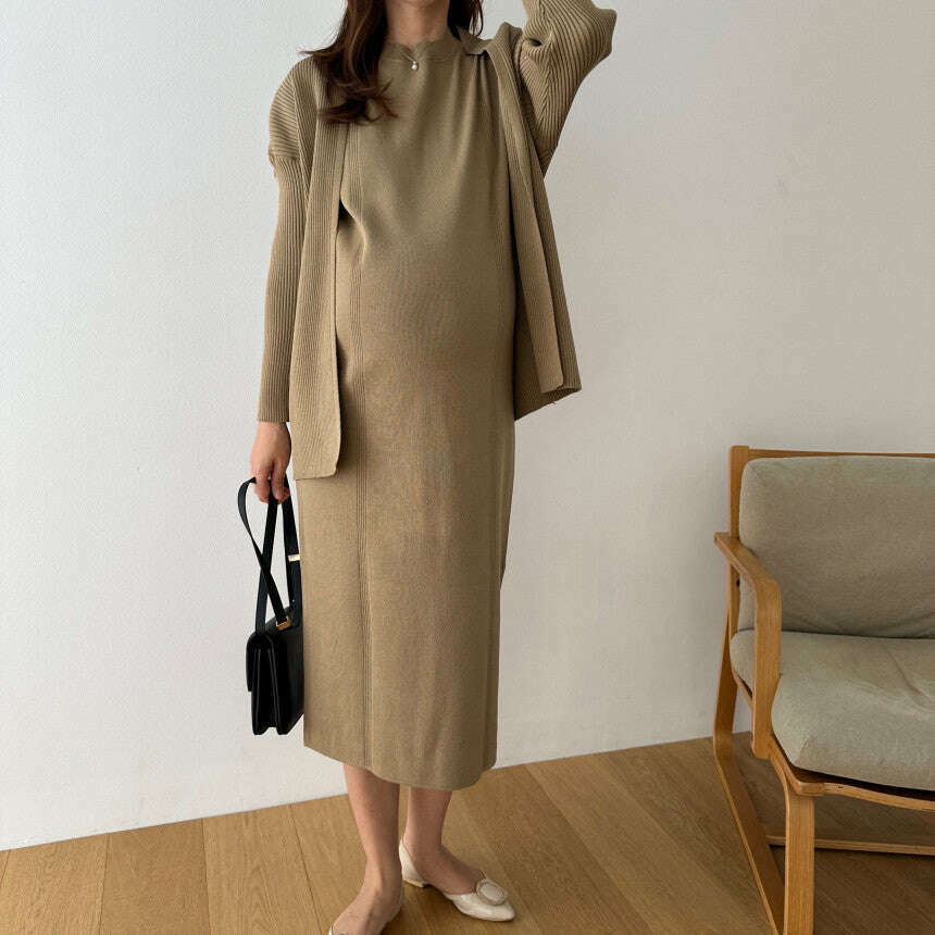 MUMMY.cc:羅紋披肩開衫孕婦裙套裝