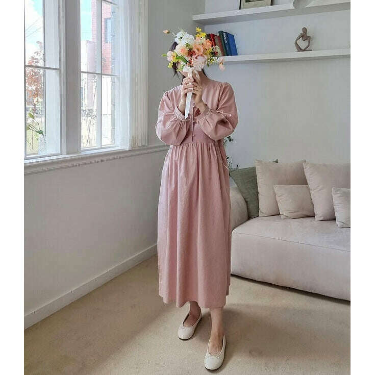 MUMMY.cc:純棉豆豆鈕蕾絲邊哺乳孕婦裙
