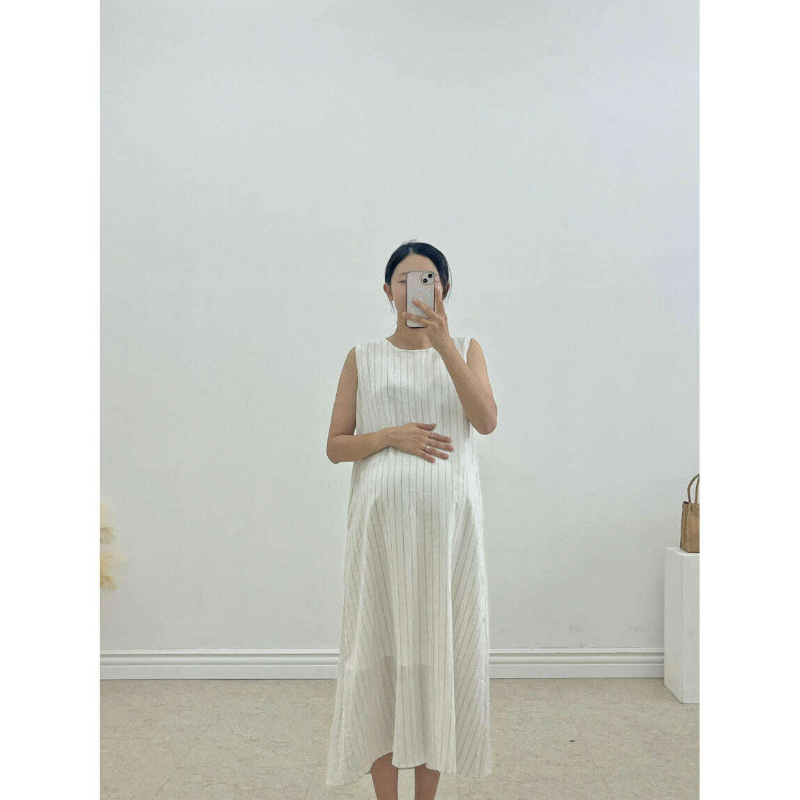 MUMMY.cc:夏季背心條紋棉麻連身裙