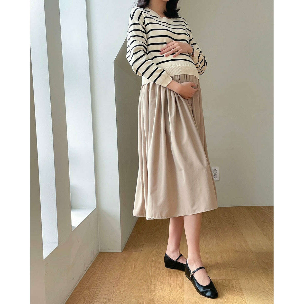 MUMMY.cc:條紋拼接假兩件連身裙