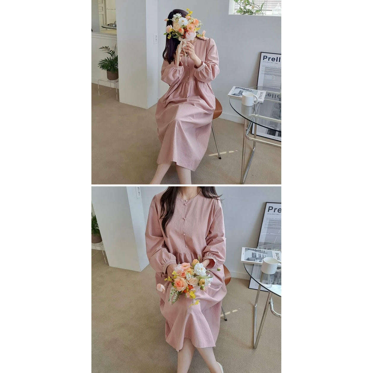 MUMMY.cc:純棉豆豆鈕蕾絲邊哺乳孕婦裙