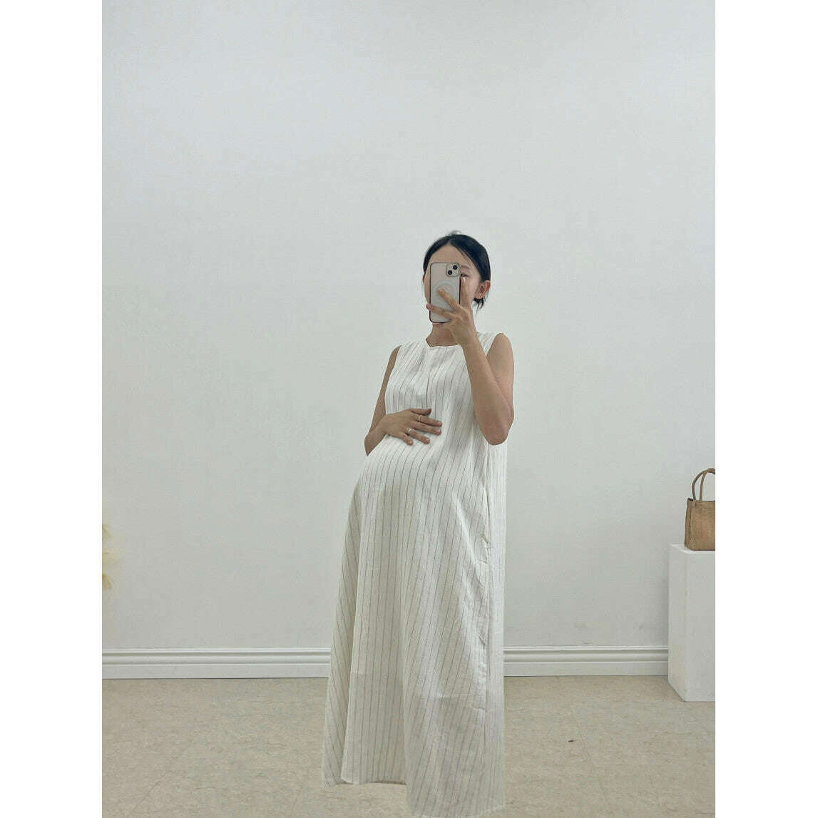 MUMMY.cc:夏季背心條紋棉麻連身裙