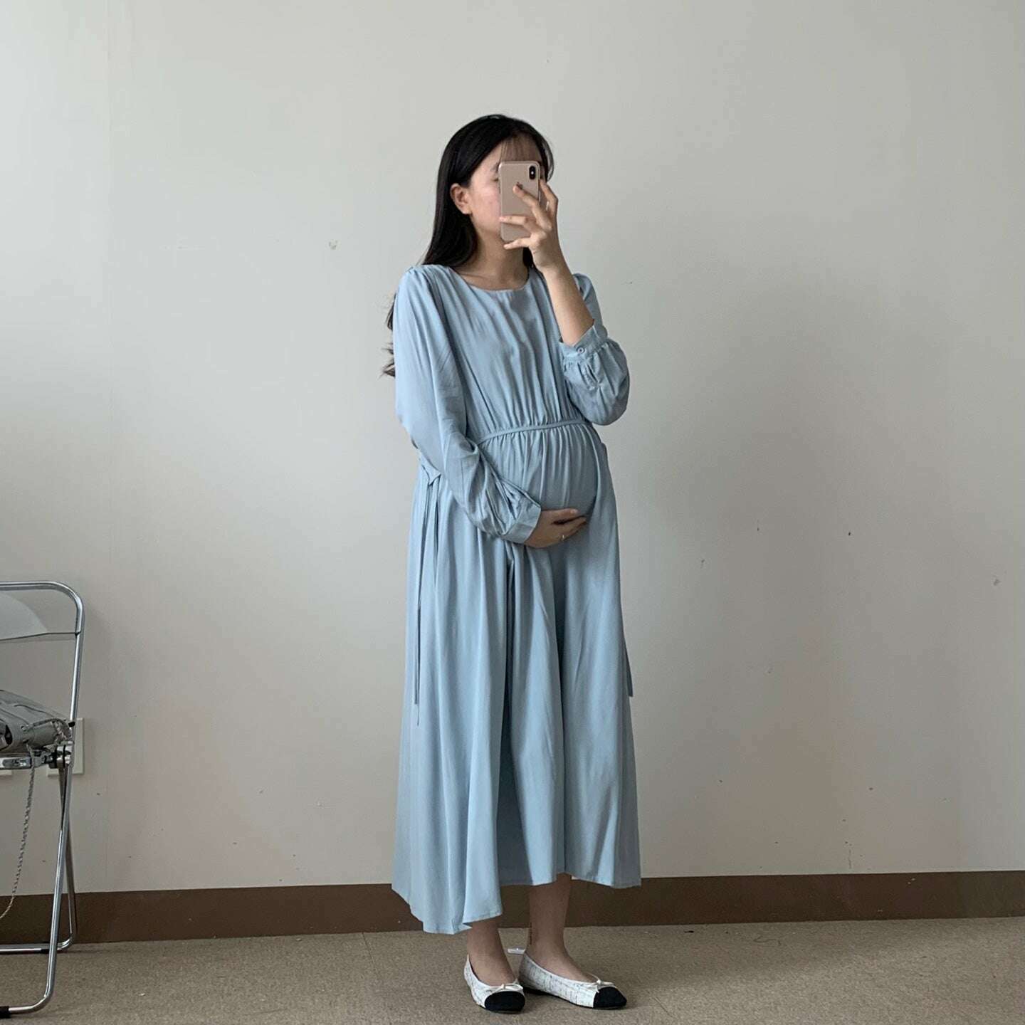 MUMMY.cc:雪紡圓領繫帶柔滑連身裙