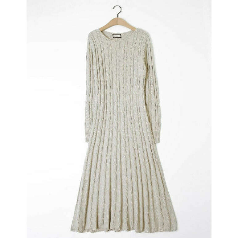 MUMMY.cc:麻花圓領編織長連身裙:Khaki Beige