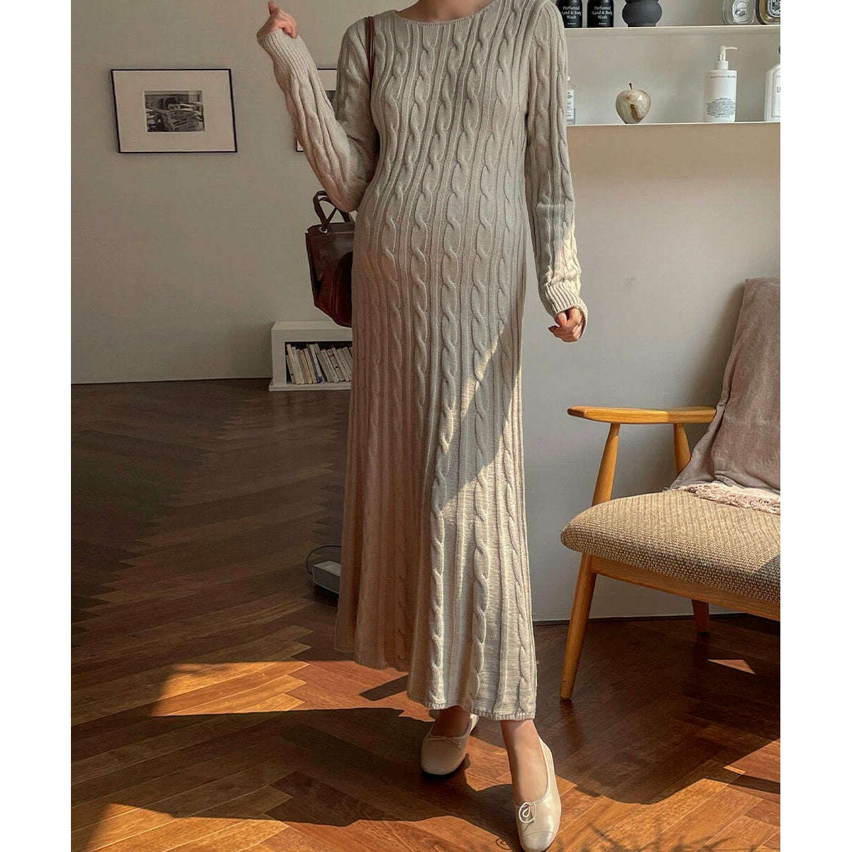 MUMMY.cc:麻花圓領編織長連身裙