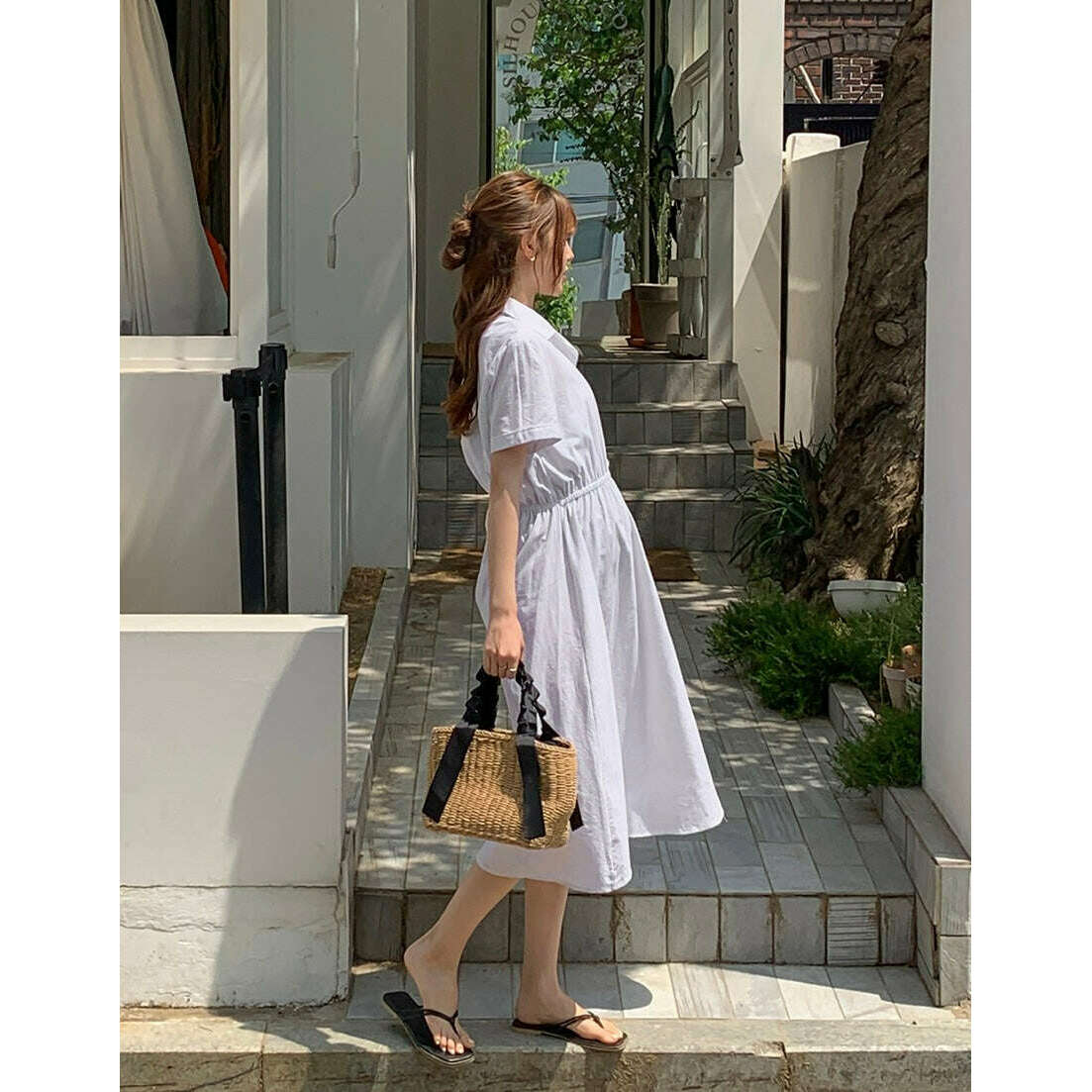 MUMMY.cc:清爽條紋襯衫半開鈕連身裙