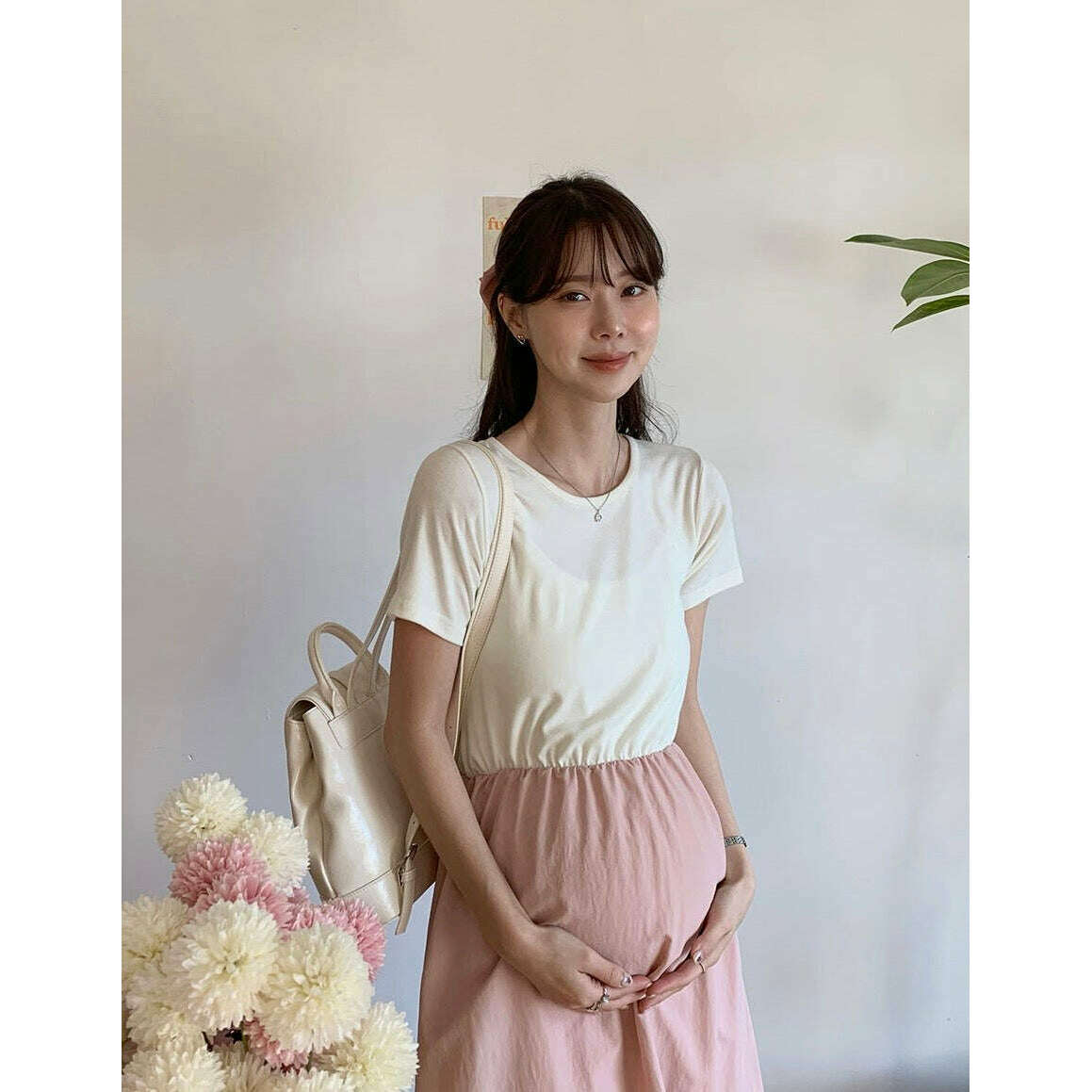 MUMMY.cc:純色圓領拼色A-line連身裙