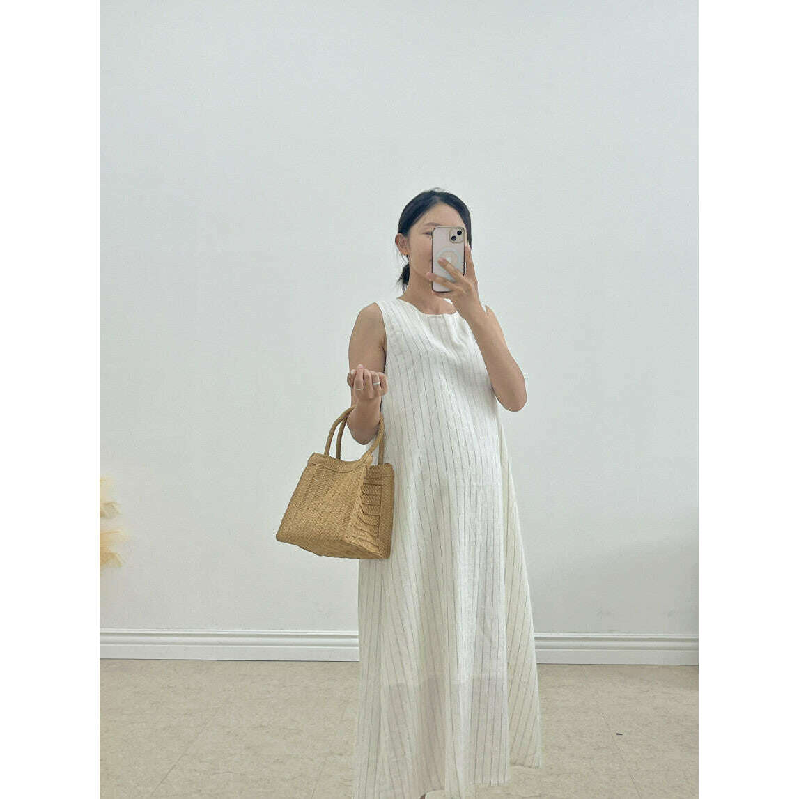 MUMMY.cc:夏季背心條紋棉麻連身裙