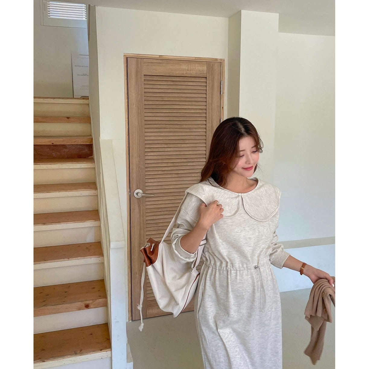 MUMMY.cc:甜美翻領可調節收腰衛衣連身裙