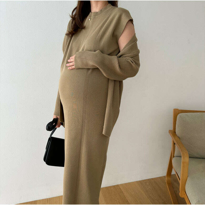 MUMMY.cc:羅紋披肩開衫孕婦裙套裝