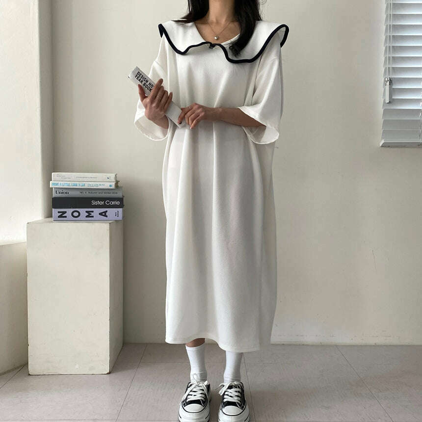 MUMMY.cc:娃娃大翻領拼色中袖連身裙