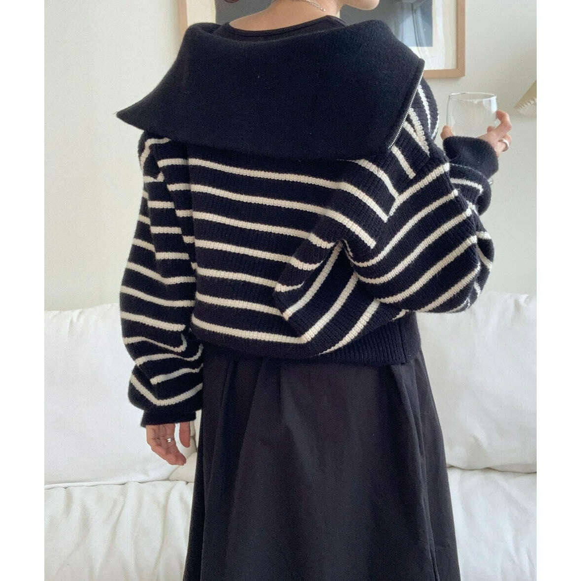 MUMMY.cc:針織條紋拉鍊上衣