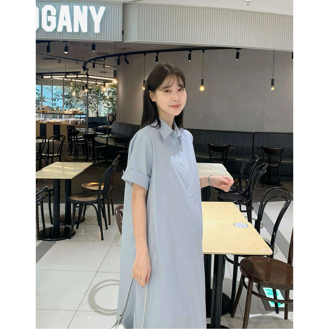 MUMMY.cc:孕婦翻領褶袖帶口袋連身裙