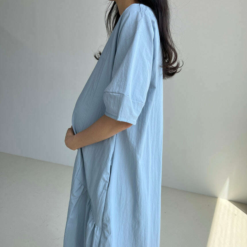 MUMMY.cc:寬鬆尼龍褶皺孕婦連身裙