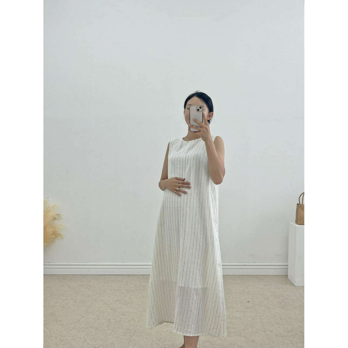 MUMMY.cc:夏季背心條紋棉麻連身裙