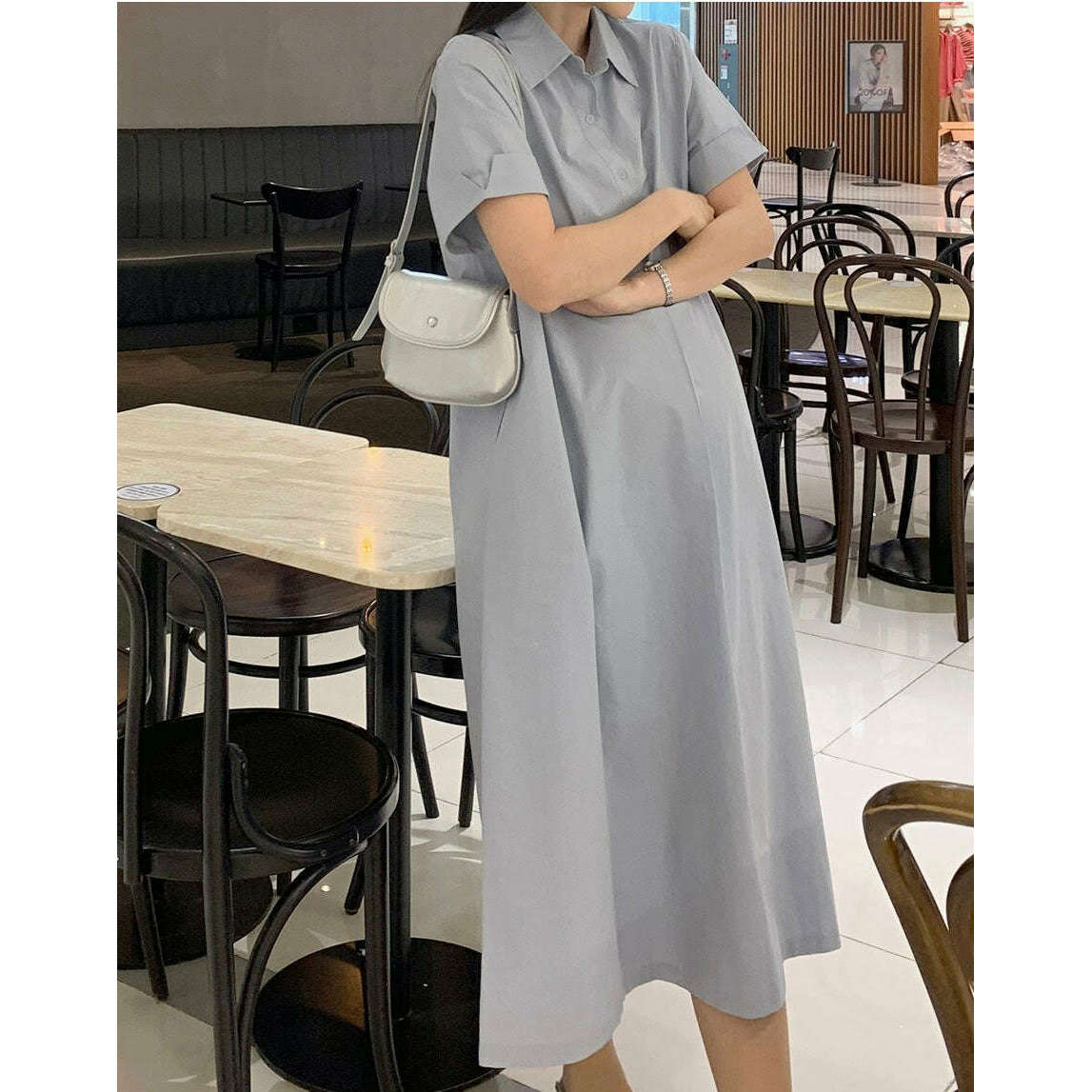 MUMMY.cc:孕婦翻領褶袖帶口袋連身裙