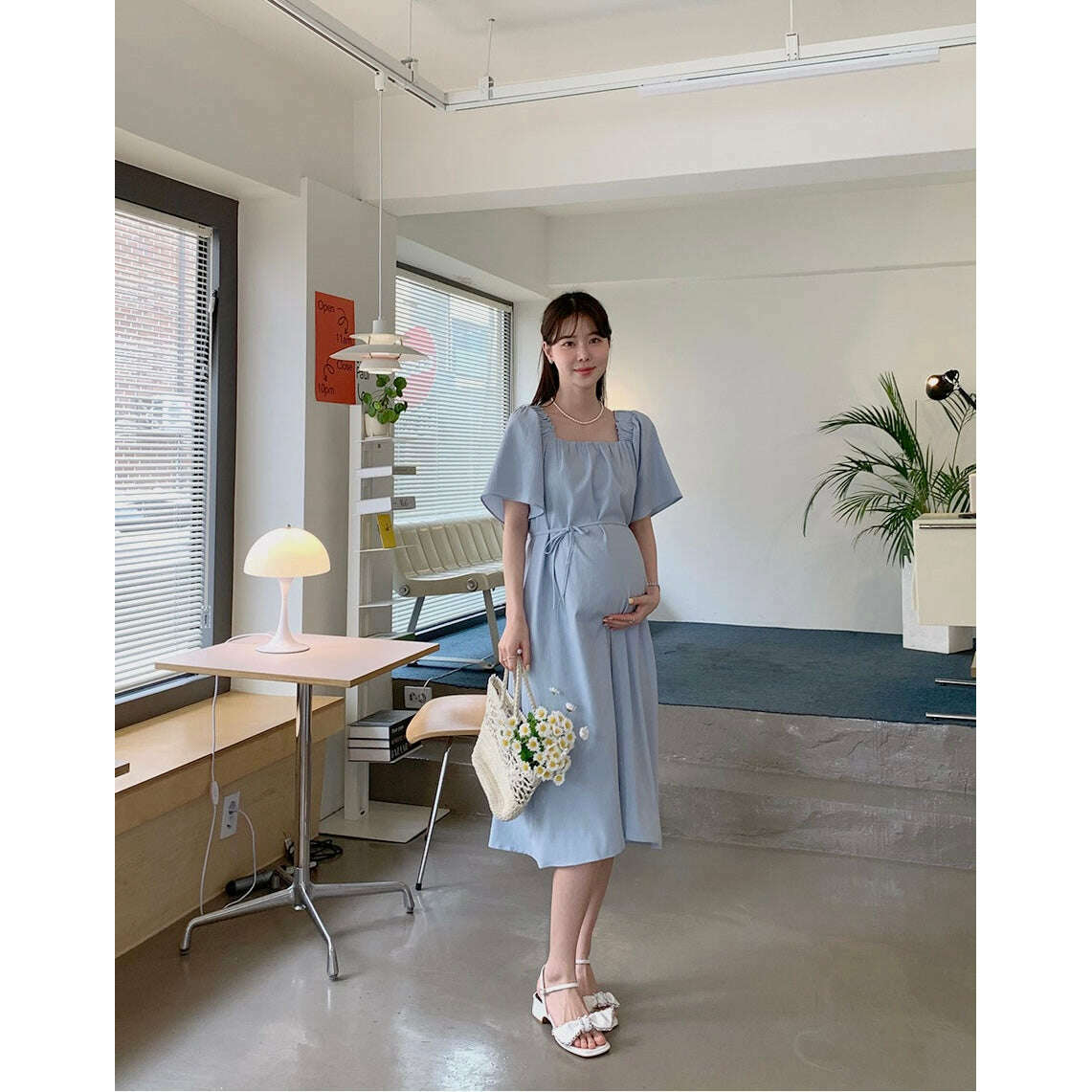 MUMMY.cc:方領抽褶綁帶連身裙