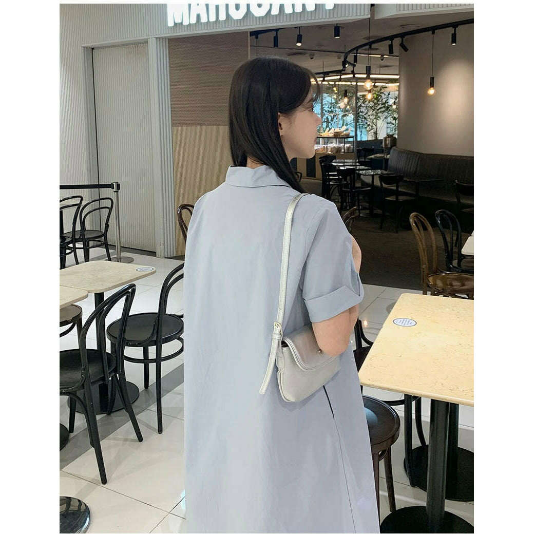 MUMMY.cc:孕婦翻領褶袖帶口袋連身裙