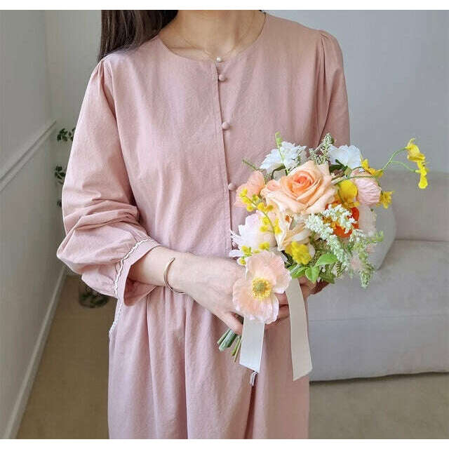MUMMY.cc:純棉豆豆鈕蕾絲邊哺乳孕婦裙