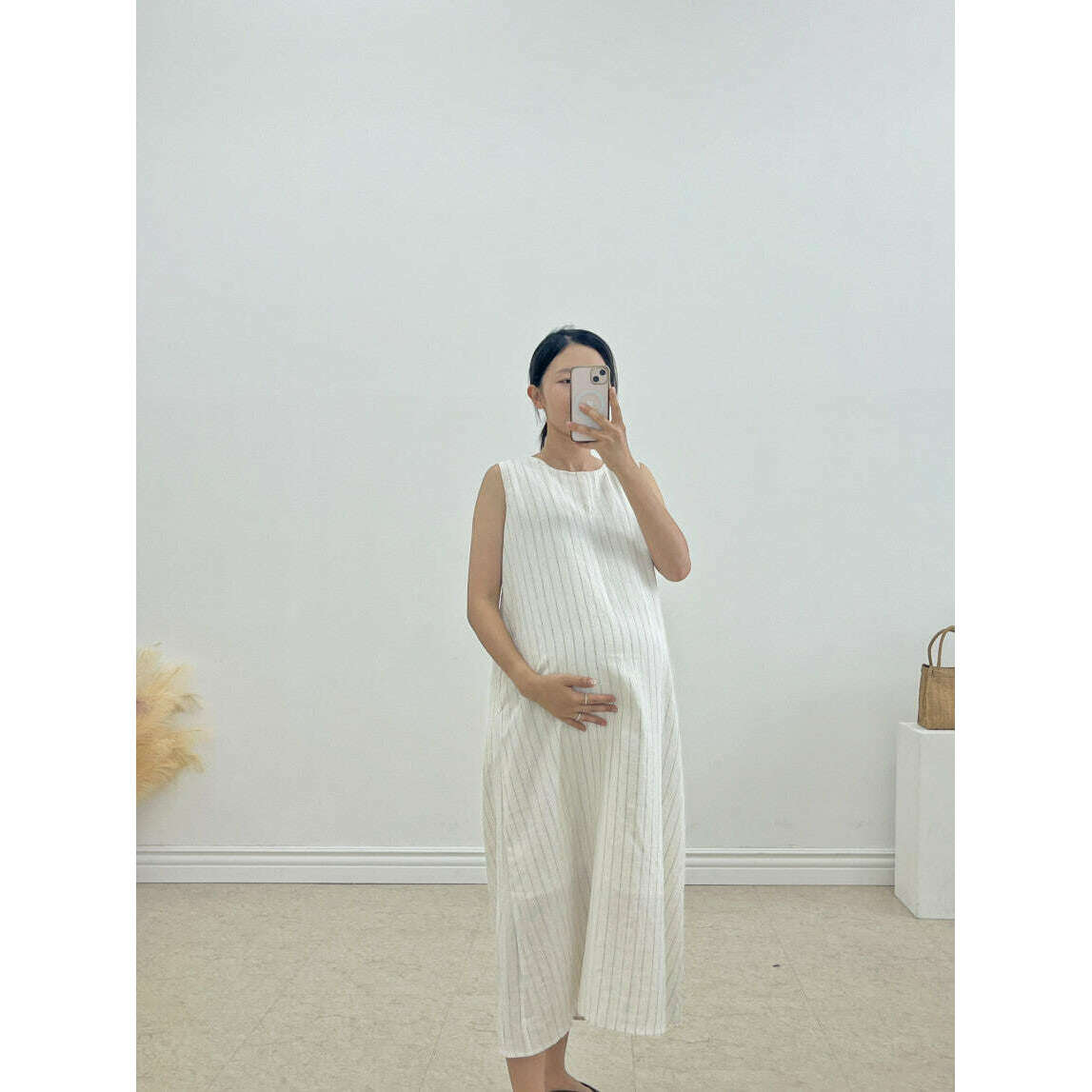MUMMY.cc:夏季背心條紋棉麻連身裙