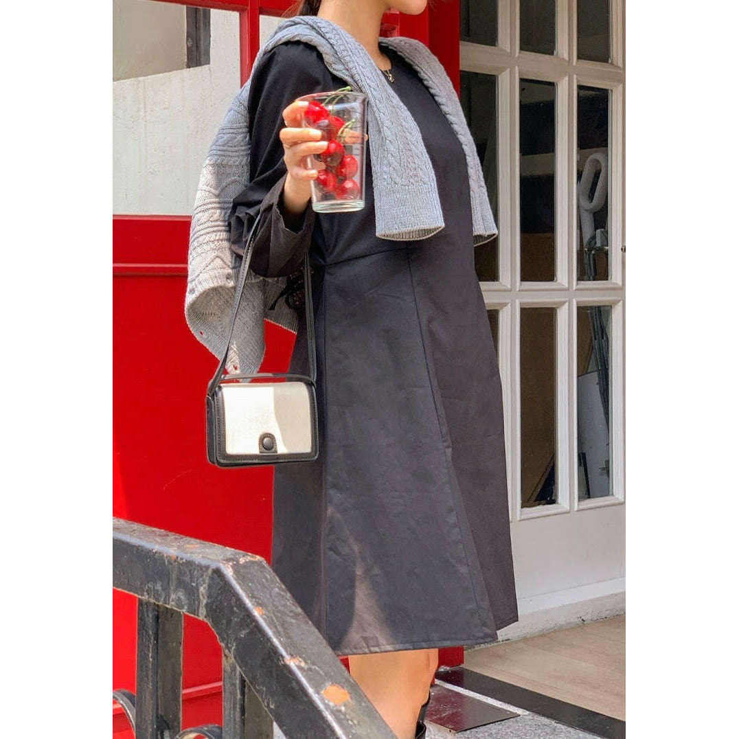 MUMMY.cc:春秋圓領長袖收腰綁帶連身短裙