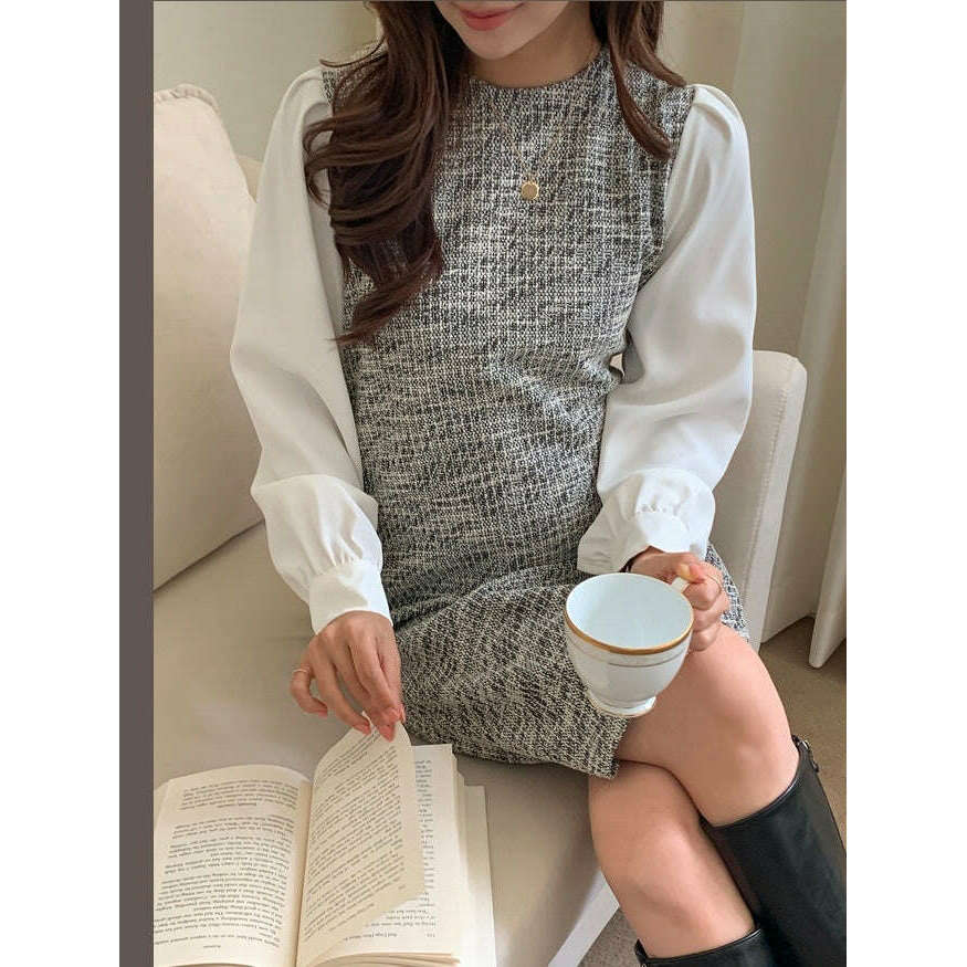 MUMMY.cc:花呢拼接短連身裙(孕早中期)